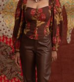 Goodmess brown print floral ikat corset blouse